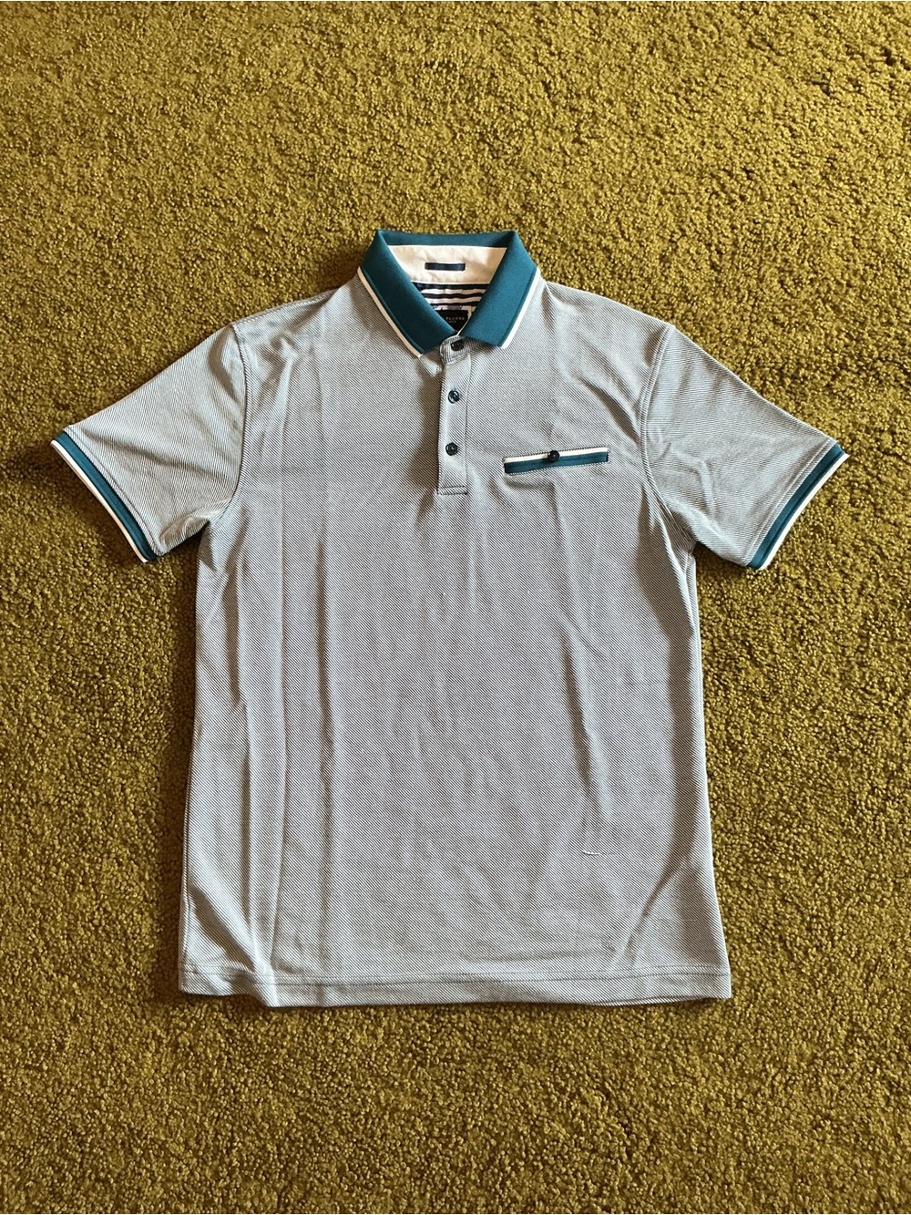 Men's Teal Striped Polo Shirt with Teal Trim